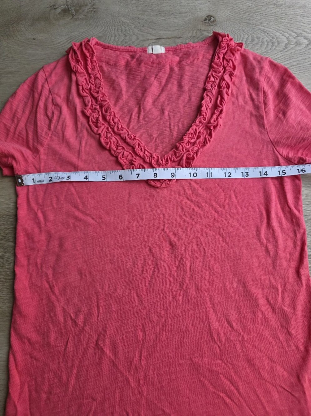J.Crew Pink Ruffle V-Neck Slub Cotton Tee Size XS - Picture 5 of 6